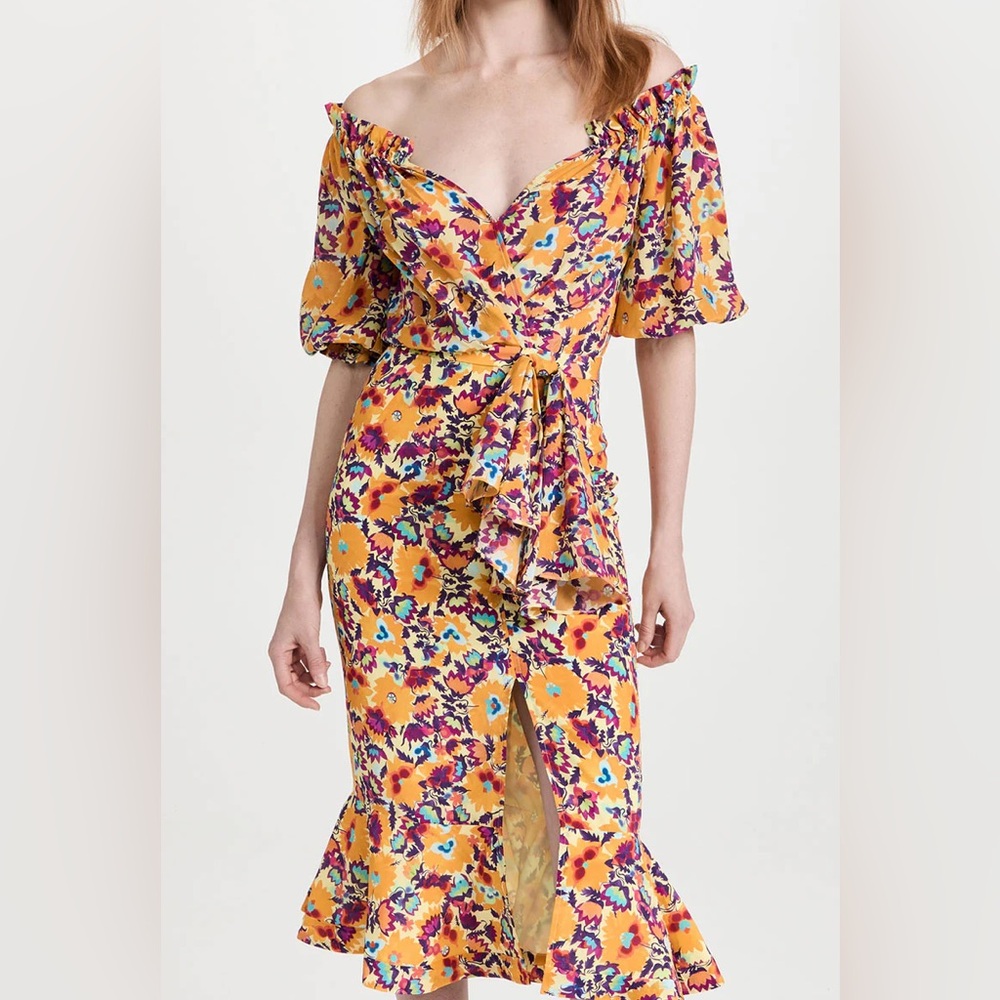 SALONI Olivia Wrap-effect
Floral-print Silk Crepe